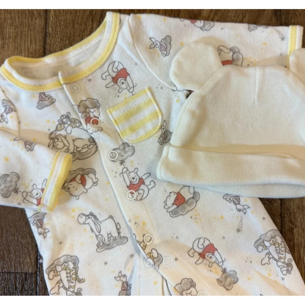 Disney Baby Bundle Preemie Winnie Pooh Outfit Hat Gender Neutral Yellow
